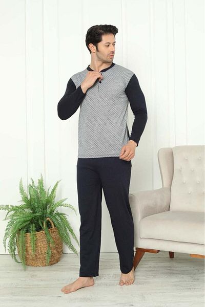 Huq Moda Σετ ανδρικών πιτζάμες 100% βαμβακερό ζακάρ μονό ζέρσεϊ