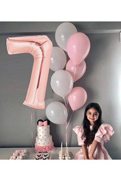 Ekin Süs Rosegold 7 Year Old Balloon and Pink - White Balloon Combination