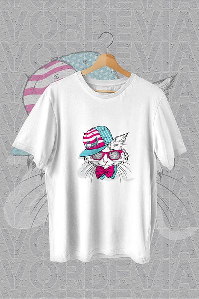 Vordevia Tricou supradimensionat alb cu imprimeu Cool Cat