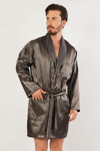 C&City Ανδρικό Σατέν Ρόμπα - Καπνιστό Χρώμα