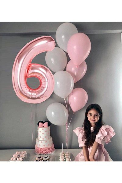Ekin Süs Rosegold 6 Year Old Balloon and Pink - White Balloon Combination