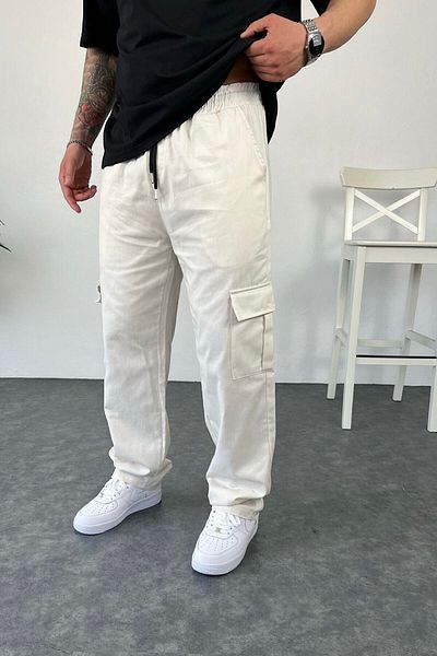 NO61 MAN Loose Fit Black Linen Cargo Pants