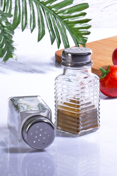 Porselen Diyarı Cam 2'li Metal Paslanmaz Kapaklı Mini Kare Tuzluk - Baharatlık