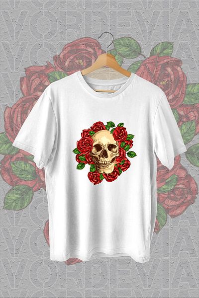 Vordevia Tricou supradimensionat alb cu imprimeu trandafiri și craniu
