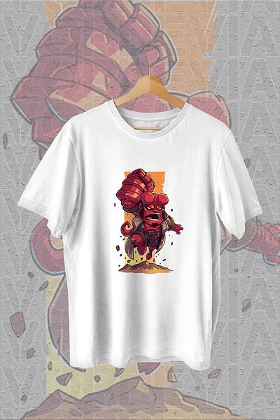 Vordevia Tricou supradimensionat alb cu imprimeu Hellboy