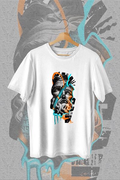 Vordevia Tricou supradimensionat alb cu imprimeu cu sculptură artistică