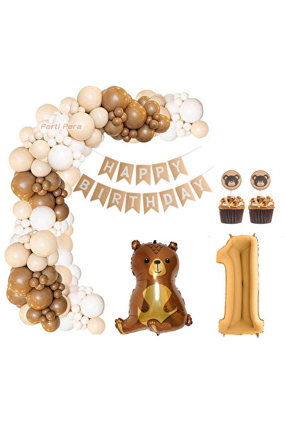 parti pera Ayı Folyo Balon Zincir Seti Doğum Günü Balon Seti