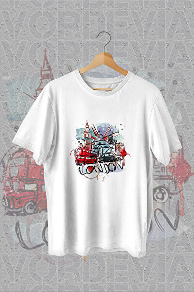 Vordevia London Štampano bela Oversize kroj T-shirt