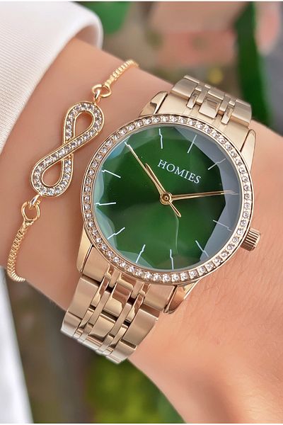 Homies Brand Yellow Color Waterproof Women's Wristwatch - With Bracelet Gift