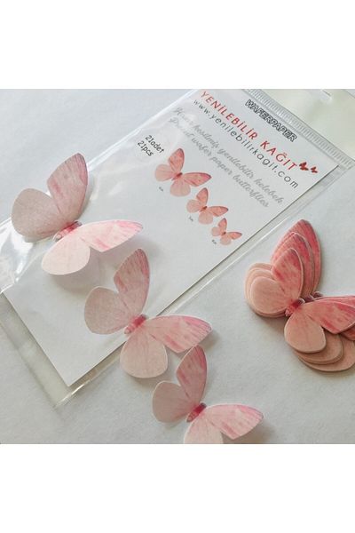hediyehobihersey Edible Vivid Color Butterflies, Ready Cut Pink 21Pcs