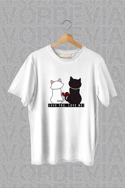 Vordevia Tricou supradimensionat alb cu imprimeu Cat Love
