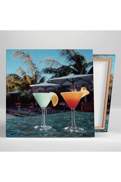 SML TABLO Vacanță Hotel Peisaj Cocktail Palmier Modern Decorativ Pătrat Pictură Canvas