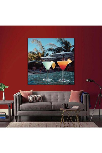 SML TABLO Vacanță Hotel Peisaj Cocktail Palmier Modern Decorativ Pătrat Pictură Canvas
