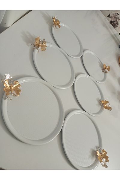 AZRAM HOUSE Decorative 6 pcs round dot white butterfly accessory presentation tray