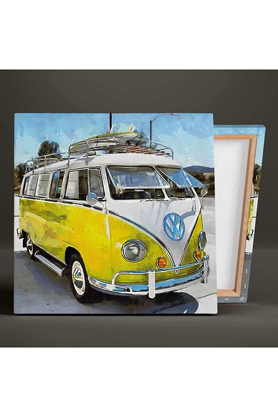 SML TABLO Κίτρινο Hippie Minibus Freedom Decor Τετράγωνος πίνακας σε καμβά με εφέ ελαιογραφίας