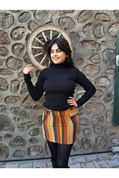 FERGAN تنورة نسائية برتقالية صغيرة منقوشة