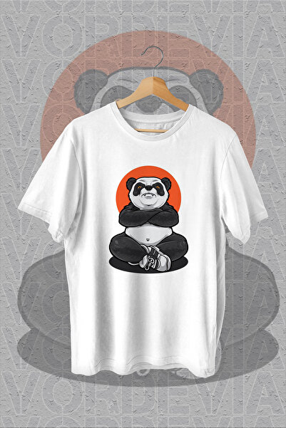 Vordevia Panda Štampano bela Oversize kroj T-shirt