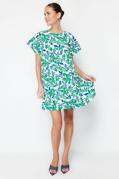 Trendyol Collection Rochie mini țesută albastră cu țesătură cu trăsătură florală/croială largă TWOSS22EL0867