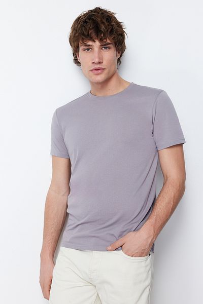 Trendyol Collection Μπλουζάκι με κοντό μανίκι σε γκρι λαιμόκοψη - κανονική εφαρμογή TMNSS22TS0271