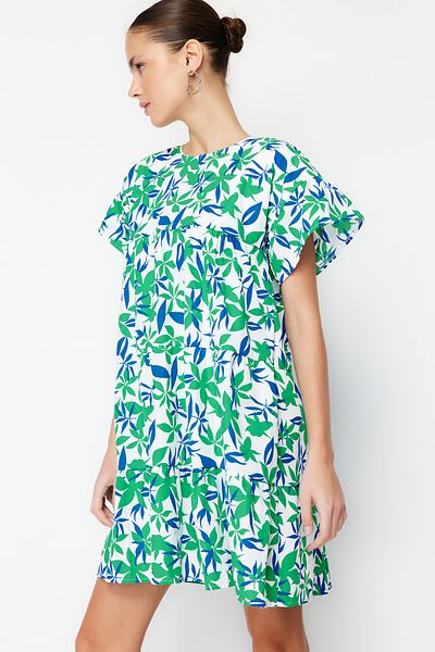 Trendyol Collection Rochie mini țesută albastră cu țesătură cu trăsătură florală/croială largă TWOSS22EL0867
