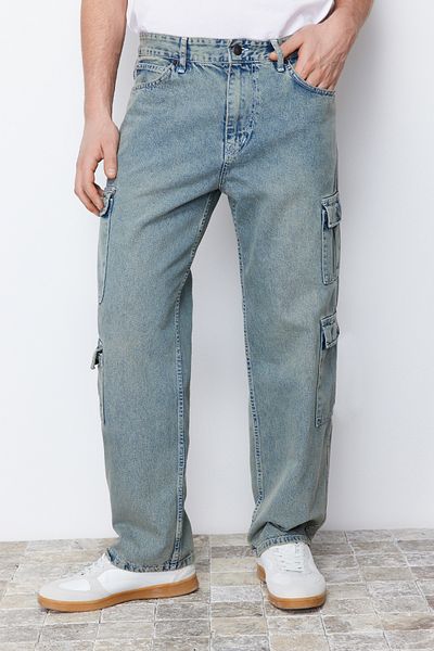 Trendyol Collection Μπλε Distressed Look Φαρδύ τζιν με τσέπες Cargo Loose τζιν TMNSS24JE00000