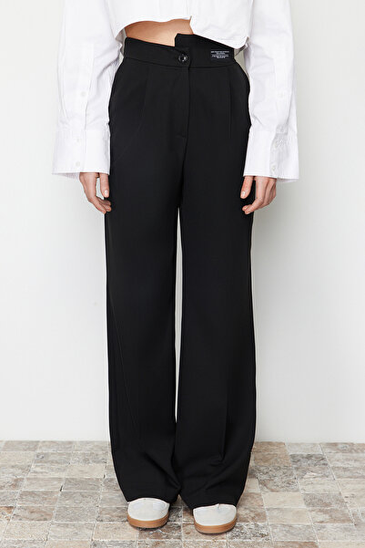 Trendyol Collection Black Wide Leg Label Detailed Woven Trousers TWOSS24PL00082
