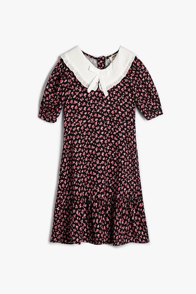 Koton Schwarzes gemustertes Mädchenkleid