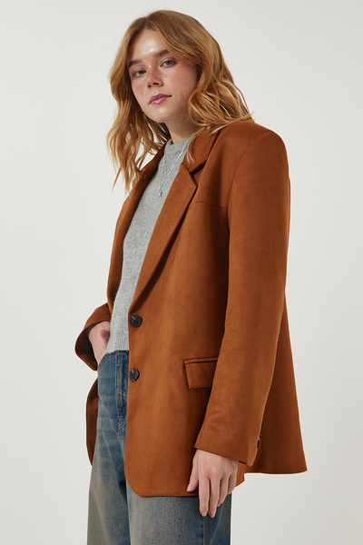 Happiness İstanbul Dámska bunda Tan Premium Suede Blazer FN03167