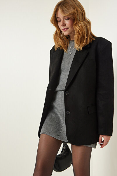 Happiness İstanbul Női fekete prémium velúr blézer dzseki FN03167