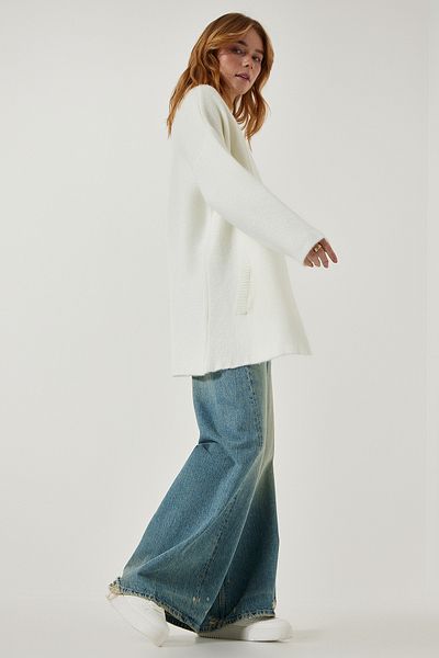 Happiness İstanbul Dicker strukturierter Strickcardigan mit Bone Pocket für Damen PF00063
