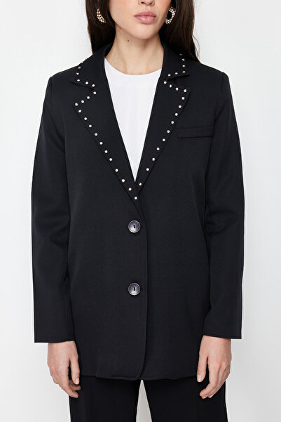 Trendyol Modest Black Collar Stone Detailed Woven Jacket TCTSS24CK00004