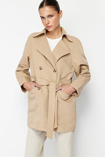 Trendyol Collection Beige Oversize Wide Cut Belted Trench Coat TWOAW24TR00022