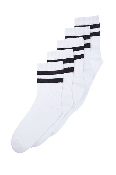 Trendyol Collection Weiße Baumwollsocken mit Streifen – College, Tennis, mittlere Größe TMNSS24CO00017, 5er-Pack