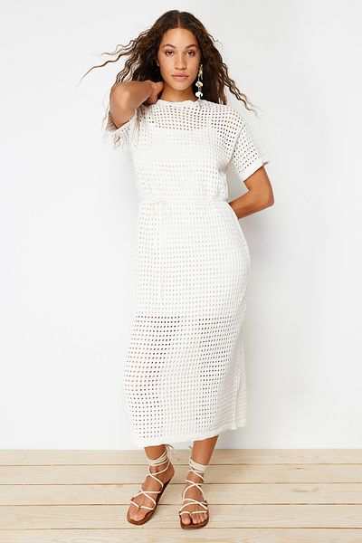 Trendyol Collection Ecru Maxi Knitwear Lined Openwork/Pierced Dress TWOSS24EL00245