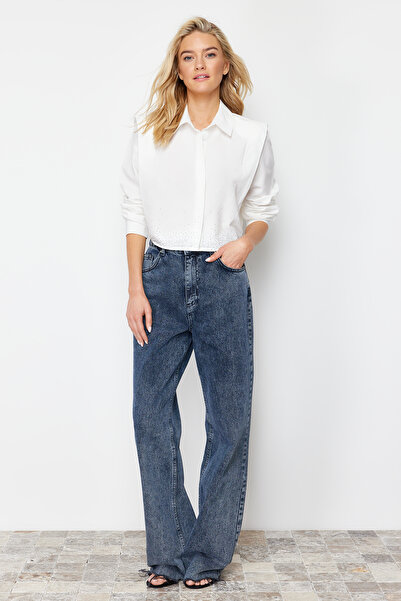 Trendyol Collection Гольф Сорочка TWOSS24GO00041 з набивними рукавами в кольорі екрю