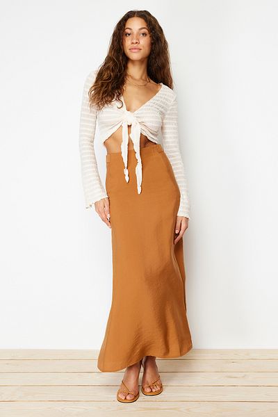Trendyol Collection Camel Modal Content A-vonalú maxi hosszúságú szőtt szoknya TWOSS24ET00058