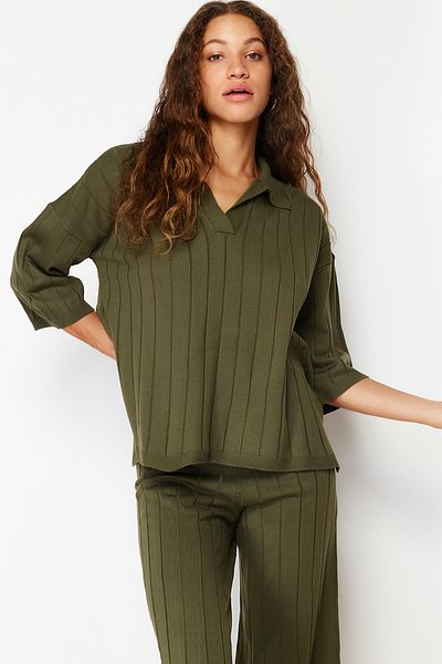 Trendyol Collection Zöld Basic bordás felső és alsó készlet TWOSS23AU00029