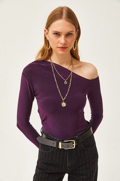 Olalook Γυναικεία δαμασκηνί ασύμμετρη μπλούζα Lycra Sandy BLZ-19002484
