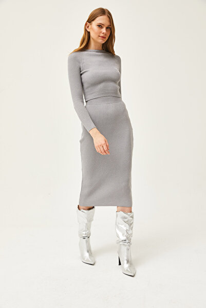 Olalook Women's Gray Bottom Top Glittery Knitwear Set TKM-19000253