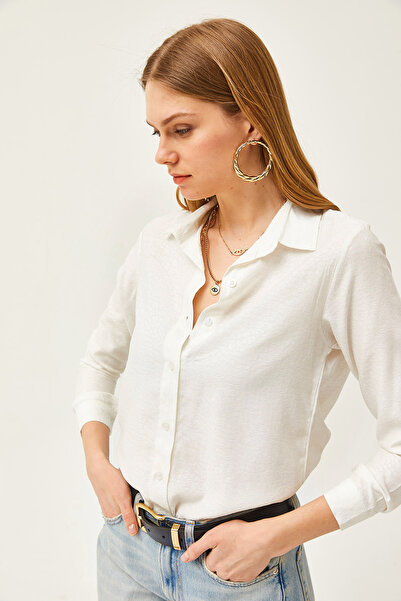 Olalook Women's Leopard Ecru Jacquard Satin Detailed Woven Shirt GML-19001173