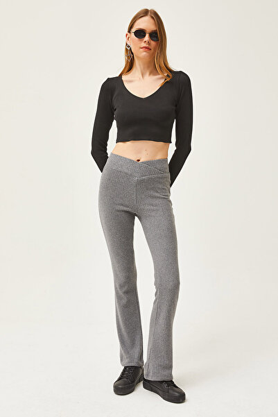 Olalook Kadın Füme Çapraz Bant Detaylı Şardonlu İspanyol Tayt TYT-19000084