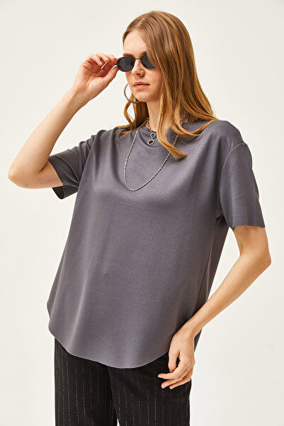 Olalook Dámské zakouřené modalové tričko měkké texturované šesti oválné tričko TSH-19000771