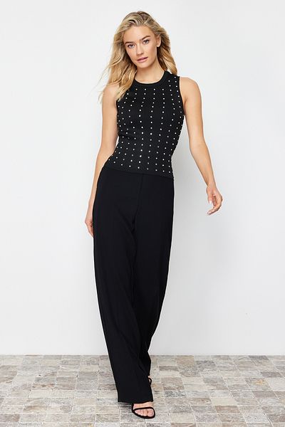 Trendyol Collection Μαύρη πέτρα Λεπτομερής Πλεκτή Μπλούζα με λαιμόκοψη TWOSS24BZ00125