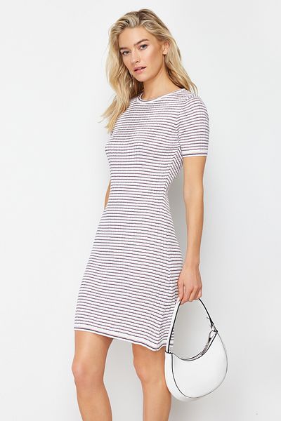Trendyol Collection Ecru Mini Knitwear Striped Basic Dress TWOSS24EL00246