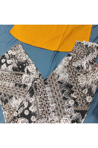 KEZOKİNO VİSKON DÖKÜMLÜ ETNİK DESENLİ BOL PAÇA PİJAMA TAKIMI 1. KALİTE