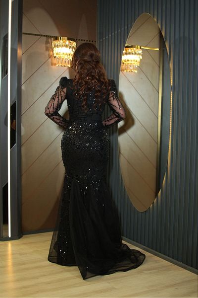 ZENABİYEM Zena Fashion Sequin Detailed Long Evening Dress