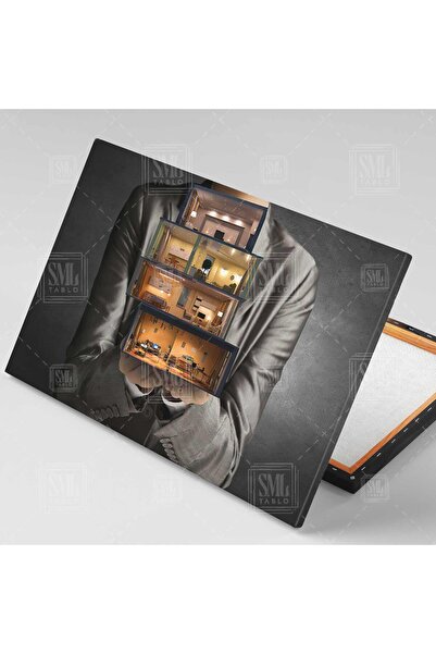 SML TABLO Elinde Ev Tutan Adam Satış Kiralama Emlak Ofisi Dekor Yatay Kanvas Tablo