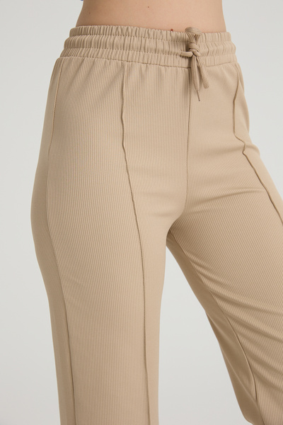 BANEGA Women's Cream Ribbed Waist Elastic Ribbed Tights Sweatpants Bootcut