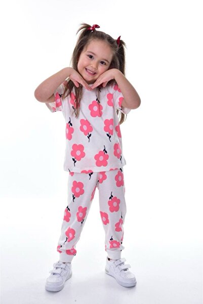 ZUZUNGA Short Sleeve White Girl's Pajama Set with Daisy Pattern