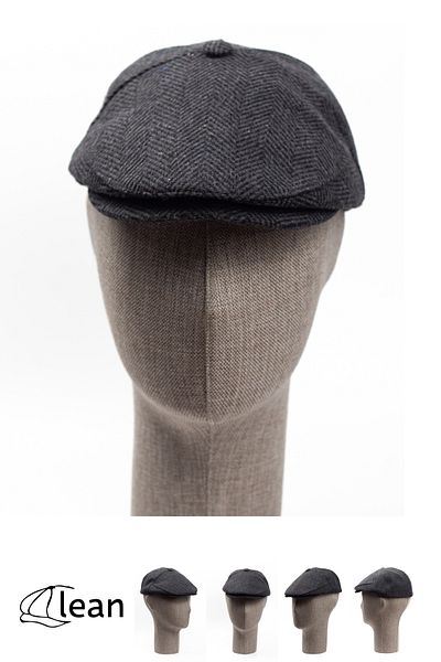 LEAN CAP Classic Buttoned Cap, Gray Cap, Stamp Winter Fish Back Pattern Wool Fabric Cap Hat